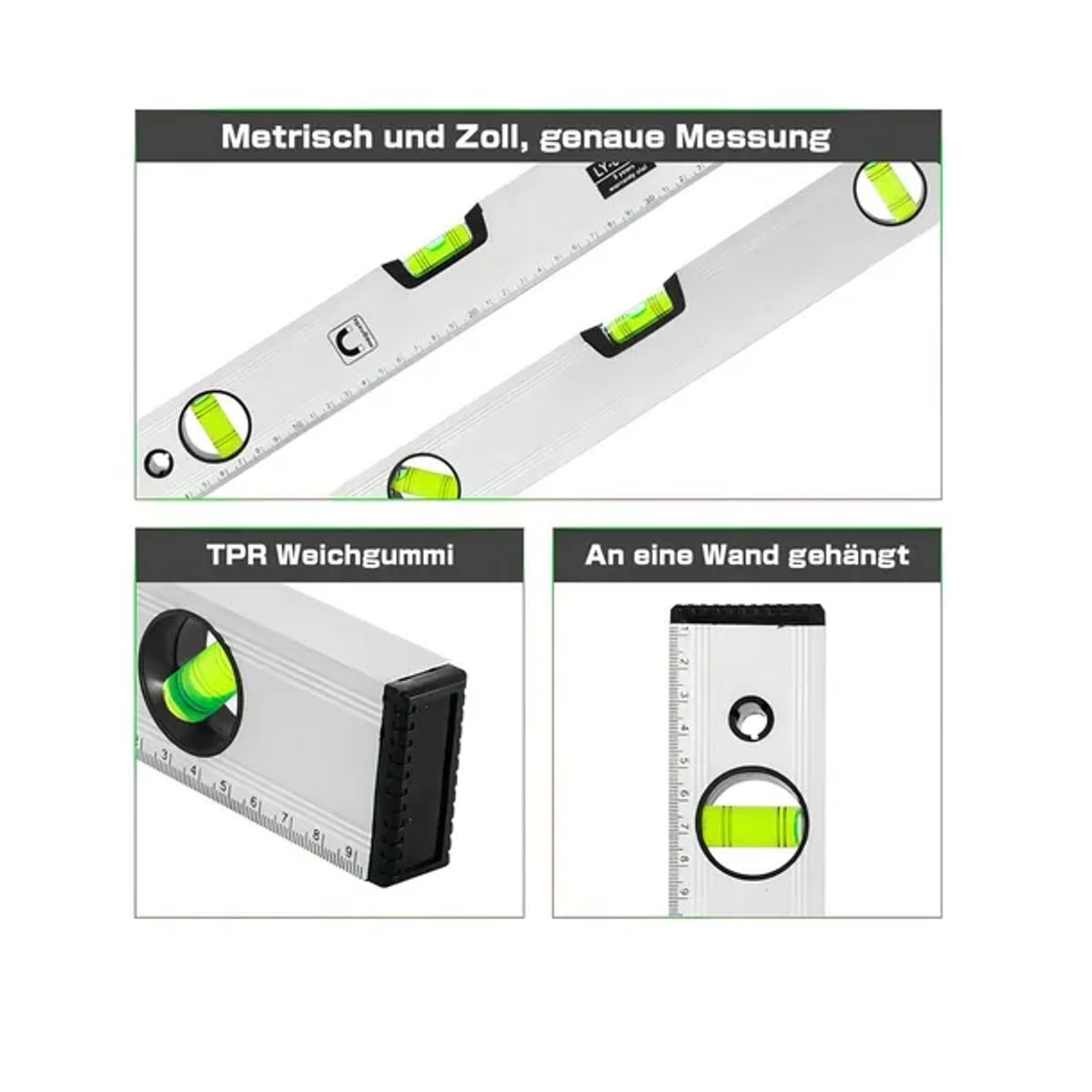 GENERICO - Nivel De 3 Burbujas De Aluminio + Regla De Medición 300mm