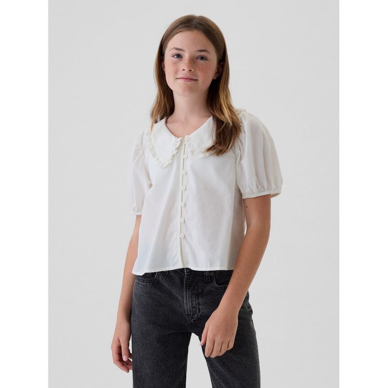 GAP - Blusa Niña Ruffle Collar Blanco GAP