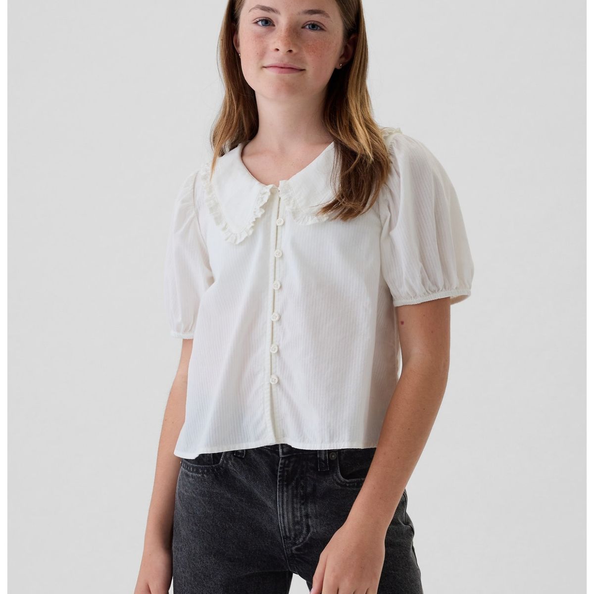 GAP - Blusa Niña Ruffle Collar Blanco GAP