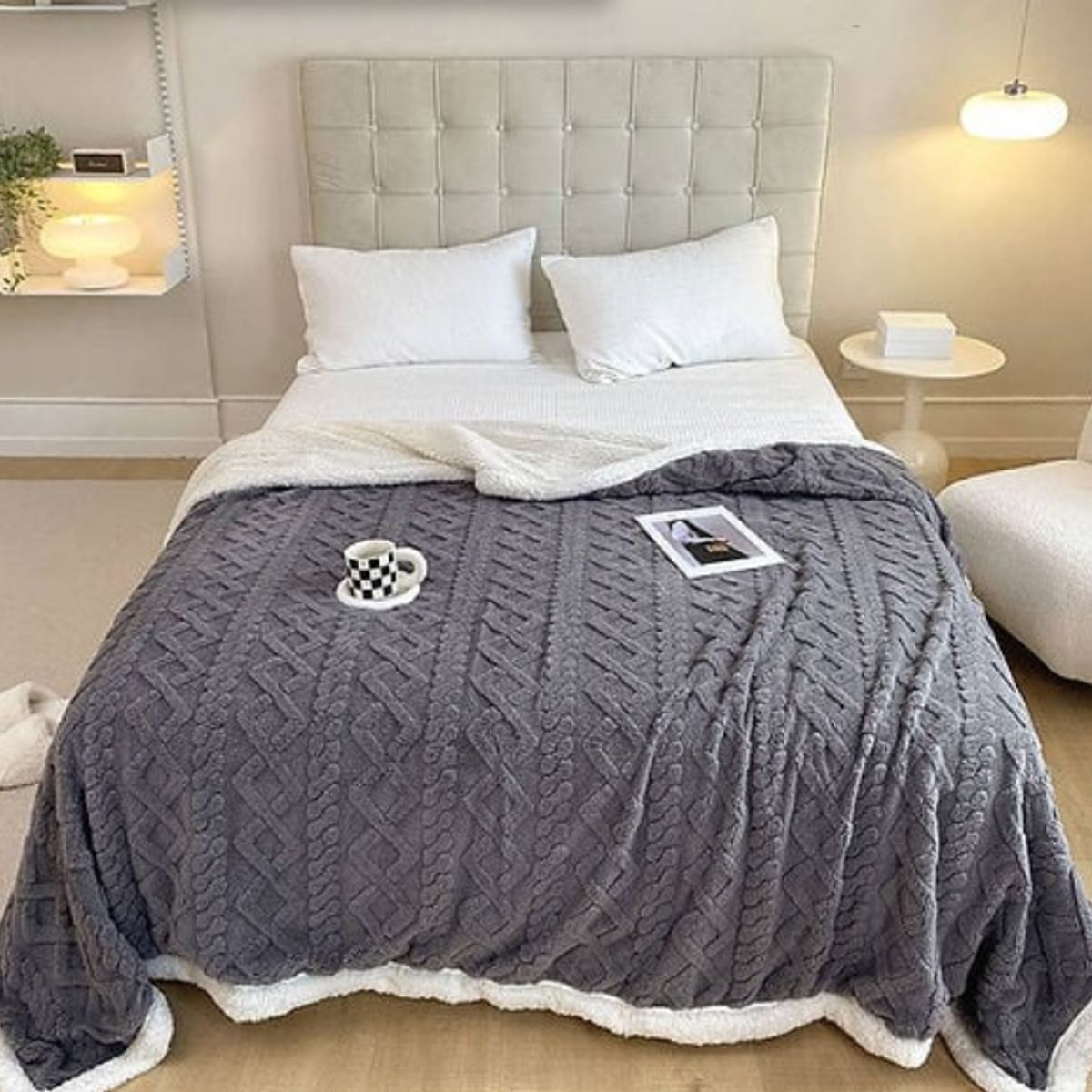 GENERICO - Frazada Con Chiporro Plush Texturizada 200x230 Manta Suave Gris