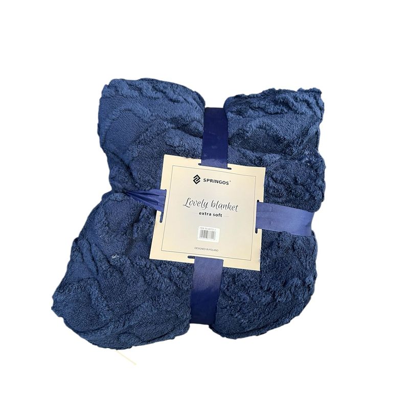 GENERICO - Frazada Con Chiporro Plush Texturizada 200x230 Manta Suave Azul Marino