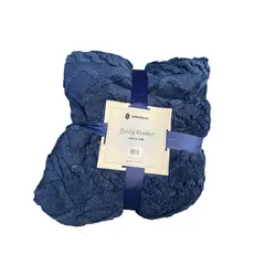 GENERICO - Frazada Con Chiporro Plush Texturizada 200x230 Manta Suave Azul Marino