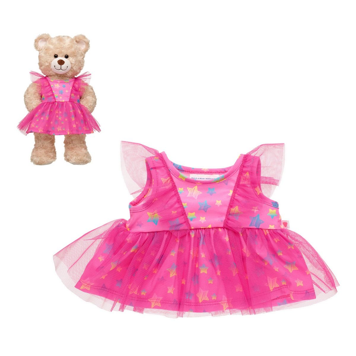 BUILD A BEAR - VESTIDO FUCSIA TUL CON ESTRELLAS BUILD-A-BEAR