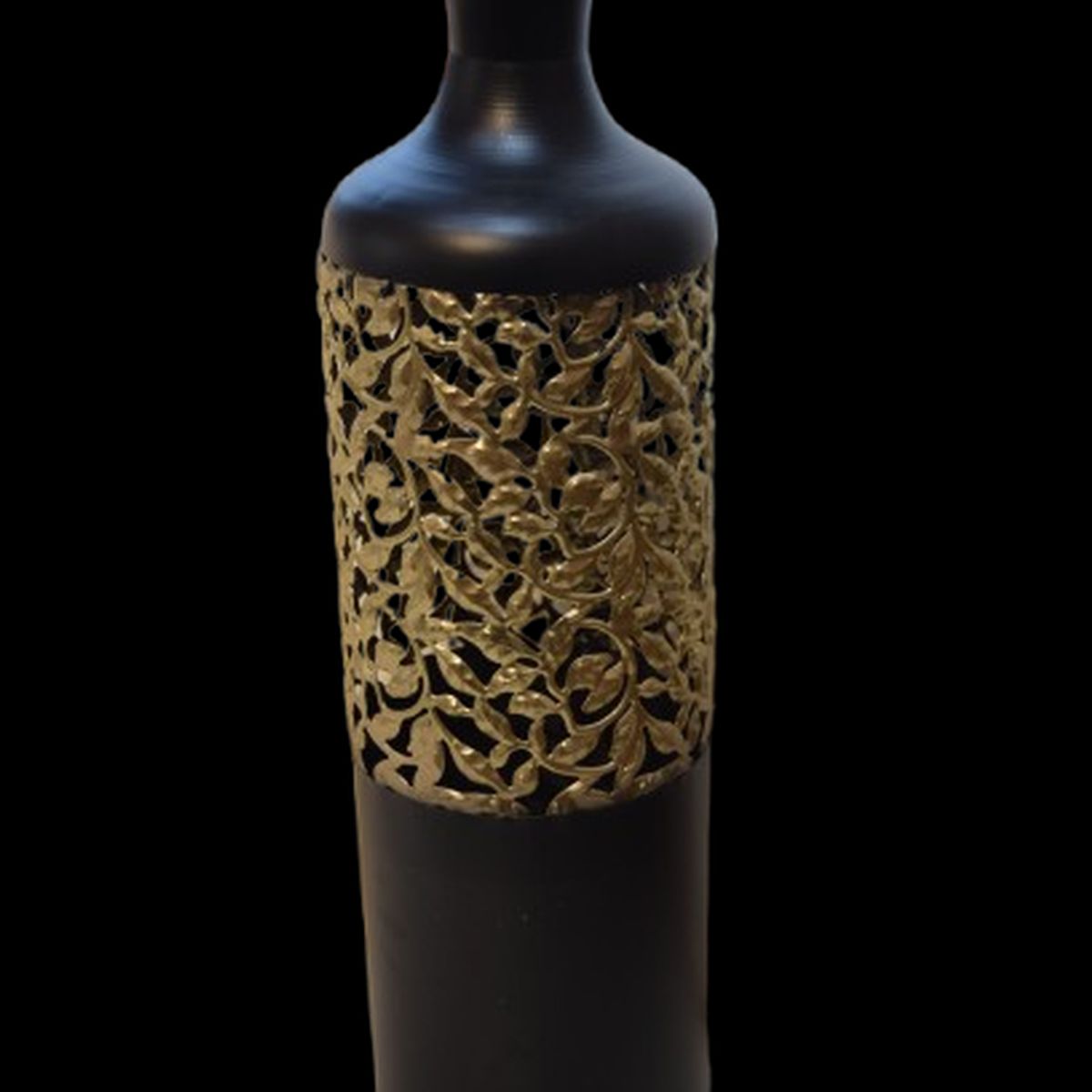 TERRA ESTILO - Florero Metálico Negro con Detalles Dorados