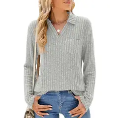 BLWOENS - Polera de manga larga para mujeres - Gris_.