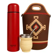 GENERICO - Pack Matero 4 En 1 Bolso + Termo + Mate + Bombilla Anymate Rojo-Burdeo