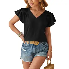 BLWOENS - Polera de manga corta de verano para mujeres - Negro_.