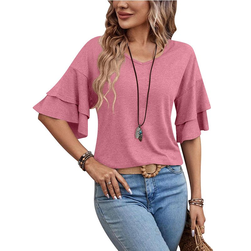 BLWOENS - Polera de manga corta de verano para mujeres - Rosa