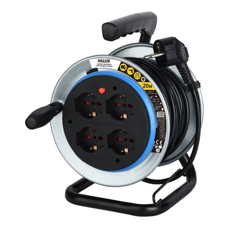 HALUX - Carrete Alargador Pro 20m 16a 4 Tomas Schuko Halux