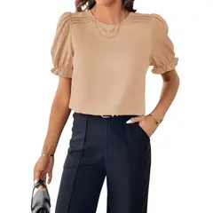 BLWOENS - Polera manga corta para mujeres - Beige_.