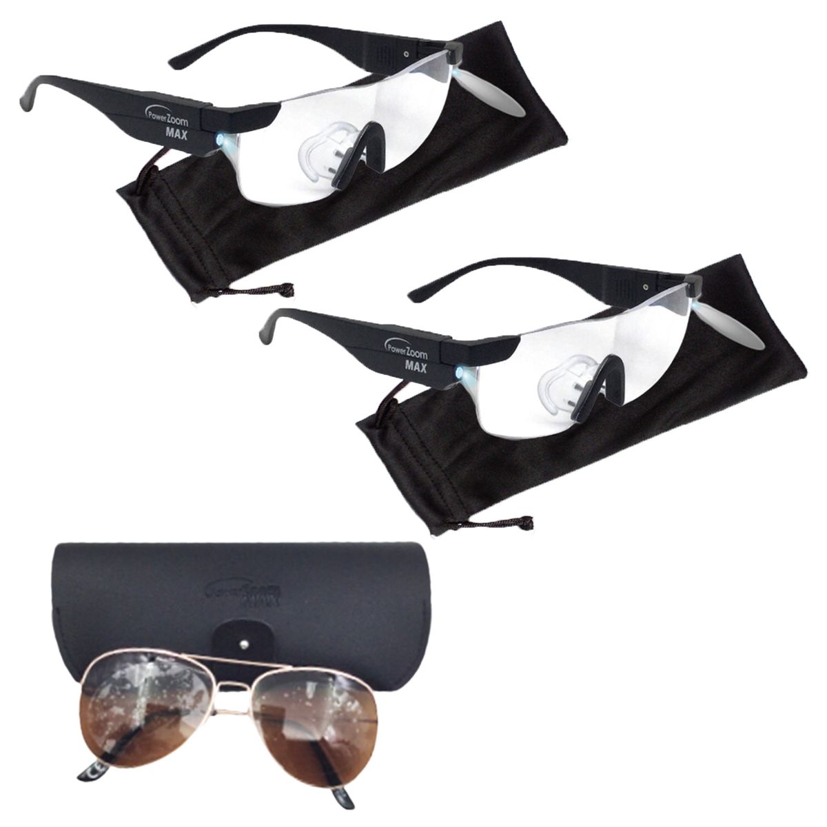 POWER ZOOM MAX - Set 2 Anteojos Power Zoom Max Anteojos con luces LED Integradas Resistentes + Lentes de Sol