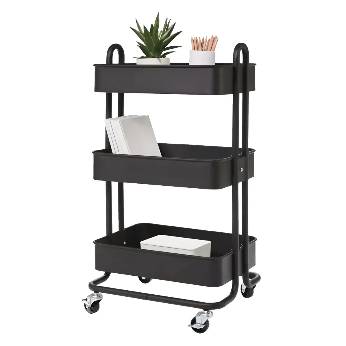 REBAJAS - Carrito Organizador Multiuso 3 Niveles De Acero Ruedas Negro