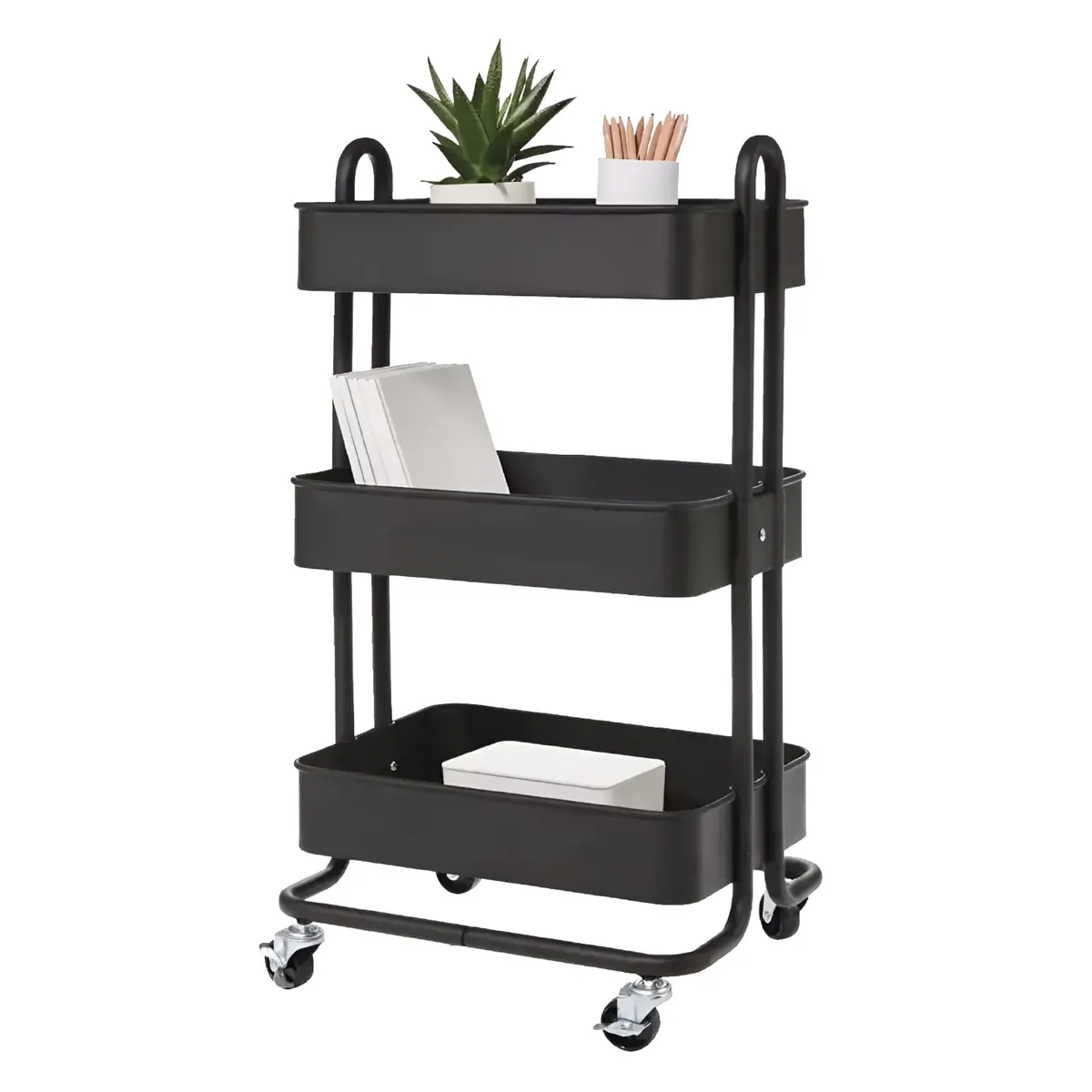 REBAJAS - Carrito Organizador Multiuso 3 Niveles De Acero Ruedas Negro