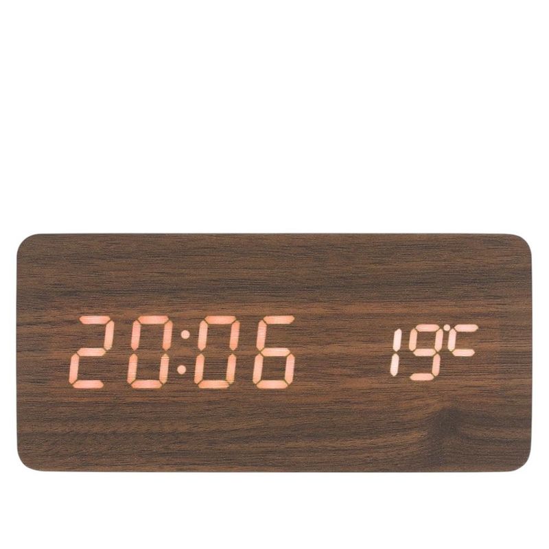 GENERICO - Reloj Despertador Digital Led Tipo Madera Decorativo A Pilas Café Oscuro B