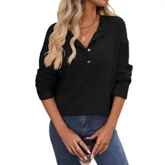 BLWOENS - Polera de manga larga de primavera y otoño para mujeres - Negro