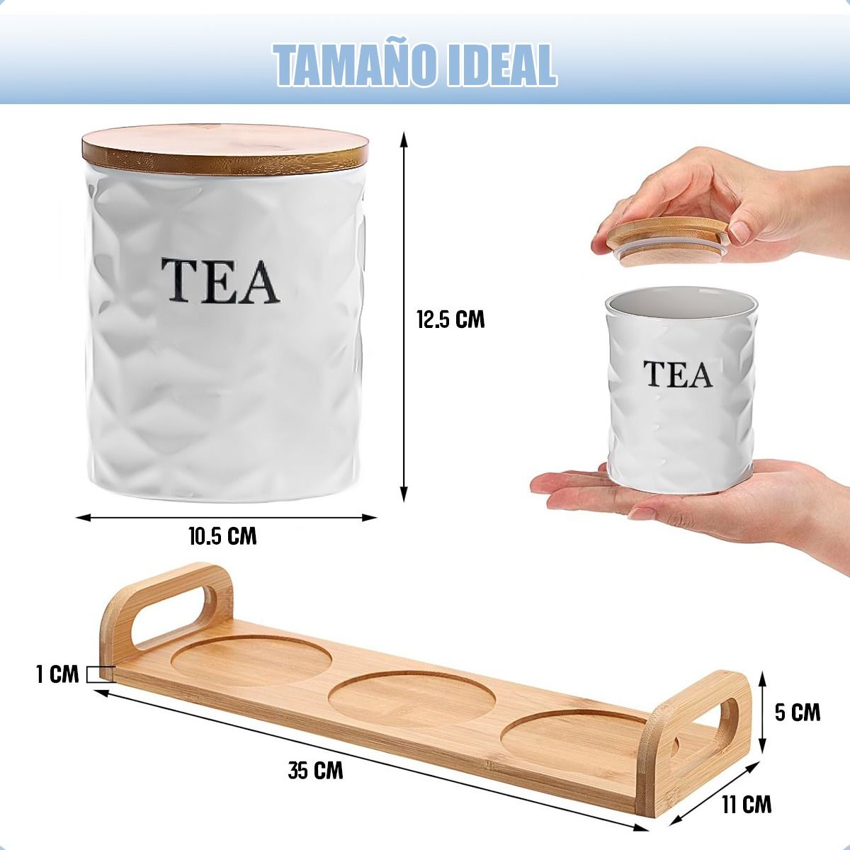 GENERICO - Set 3 Contenedores Hermeticos Frascos Hermeticos Ceramica