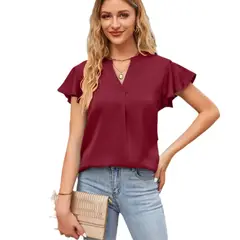 BLWOENS - Polera de manga corta de verano para mujeres - Rojo