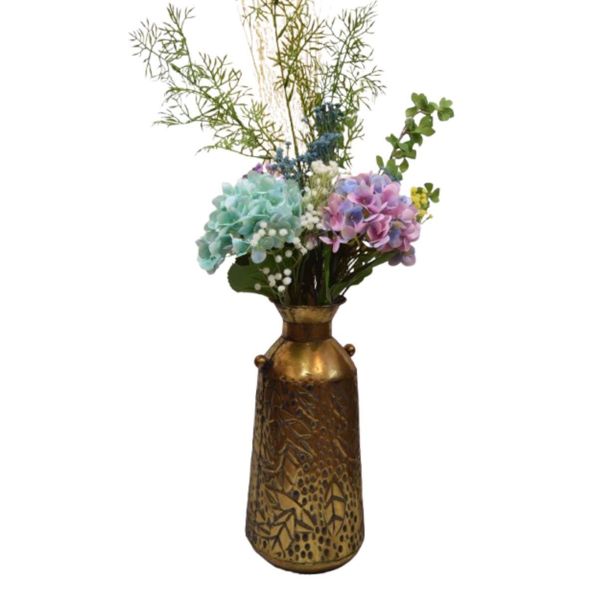 TERRA ESTILO - Florero Metálico con flores Dorado Mediano