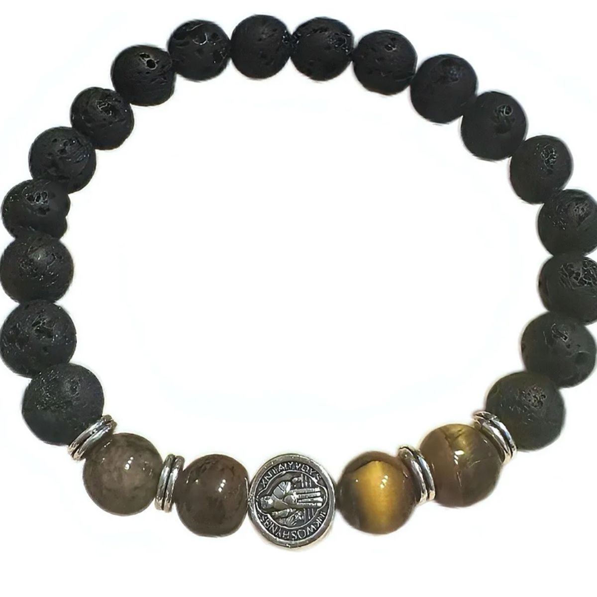 GENERICO - Pulsera Piedra Volcánica Ojo De Tigre San Benito Protector