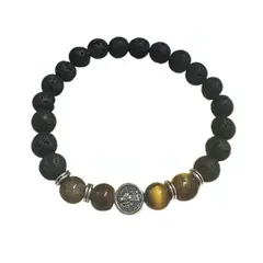 GENERICO - Pulsera Piedra Volcánica Ojo De Tigre San Benito Protector