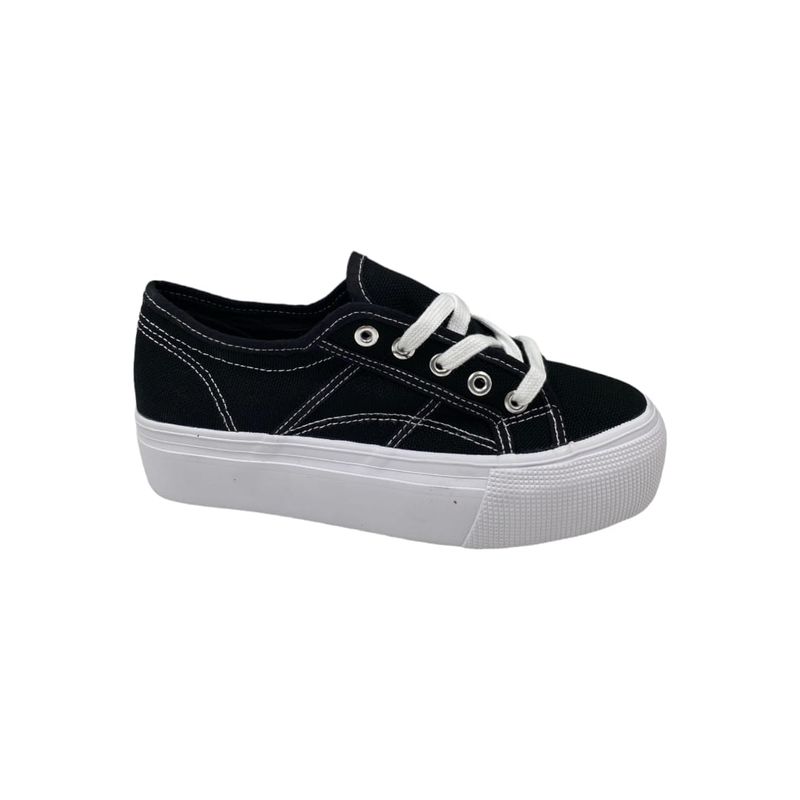HERIEL - Zapatilla Negra Textil Plataforma Mujer.