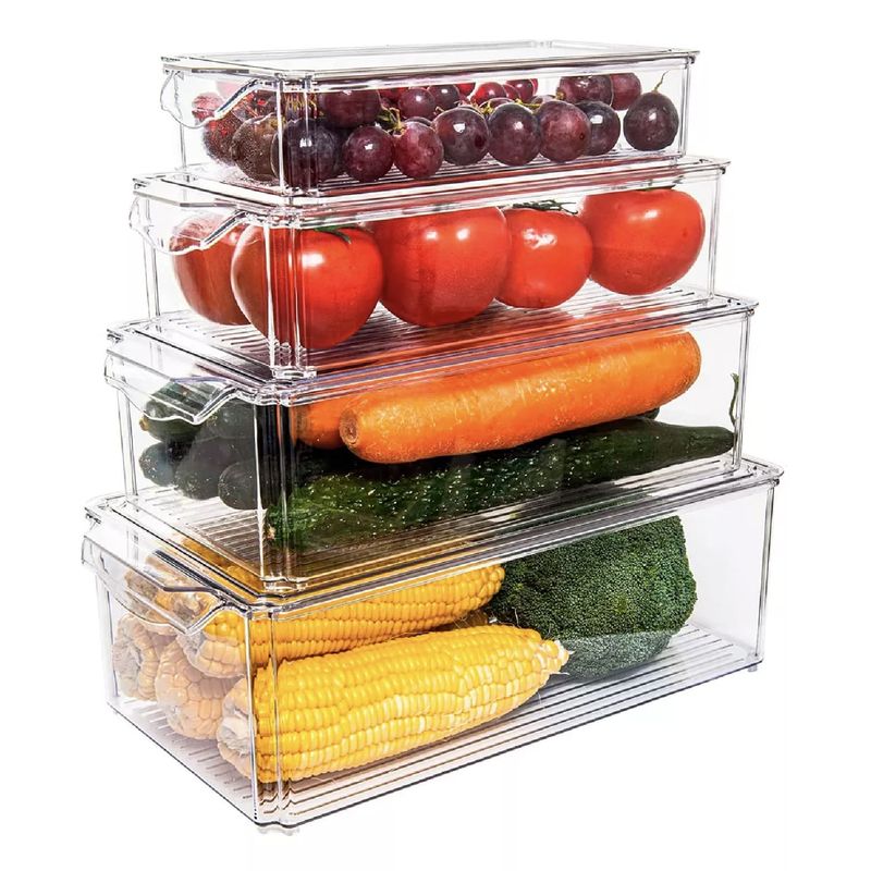 REBAJAS - Pack De 4 Organizadores Contenedores Con Tapa Refrigerador