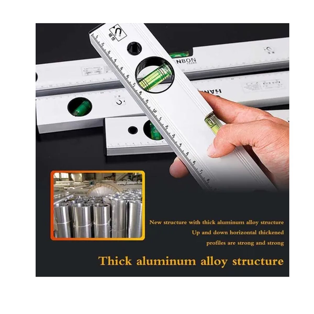 GENERICO - Nivel De Mano Herramienta 450mm 3 Burbujas Regla Para Medir