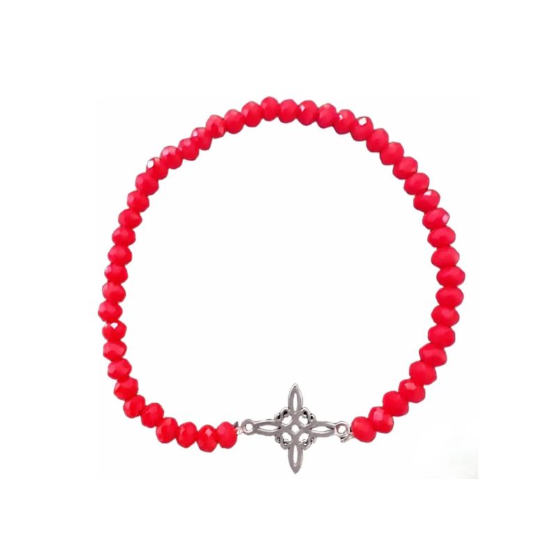 GENERICO - Pulsera Elástica Cristales Rojos Nudo De Brujas Proteccion