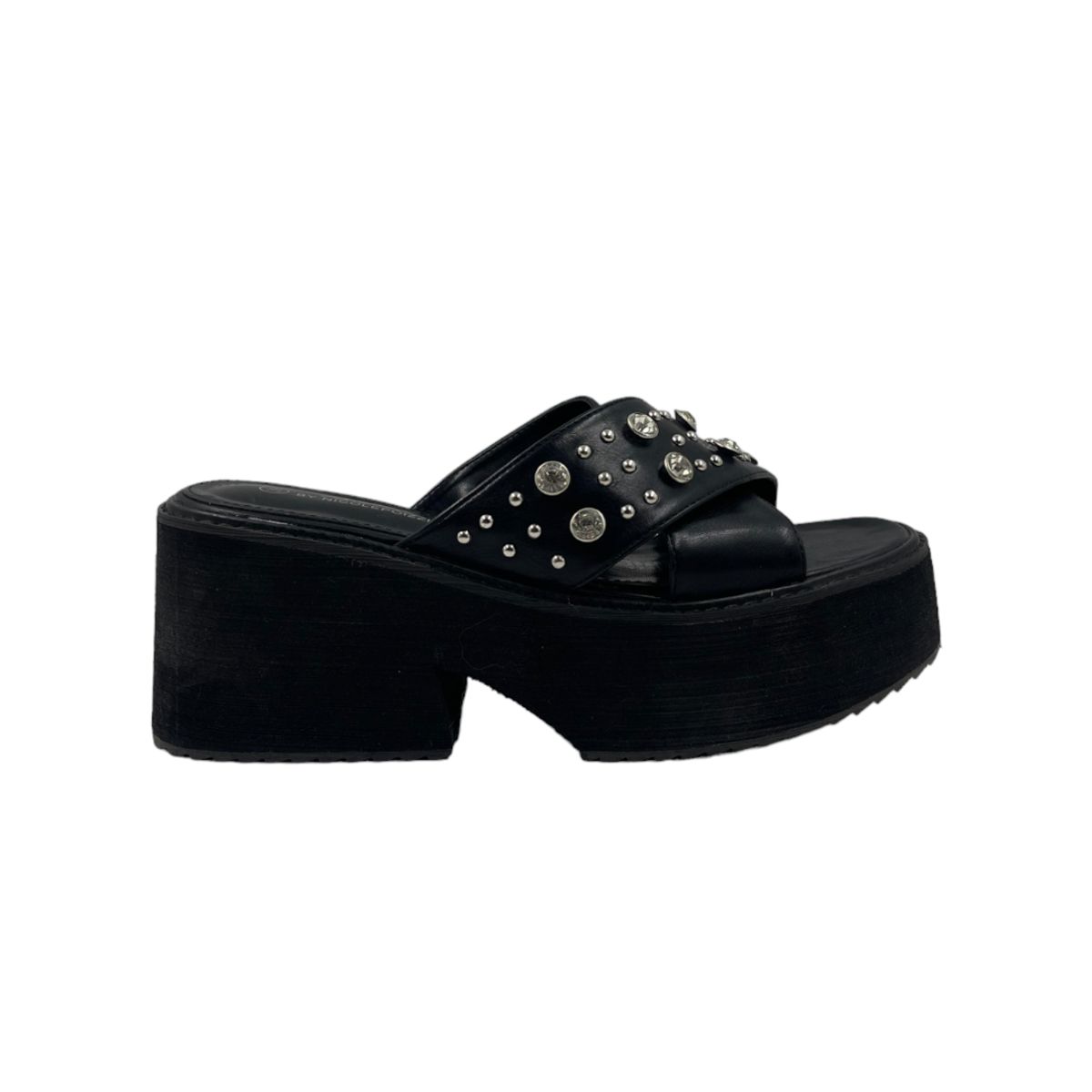 HERIEL - Sandalia Negra Plataforma Tachas.