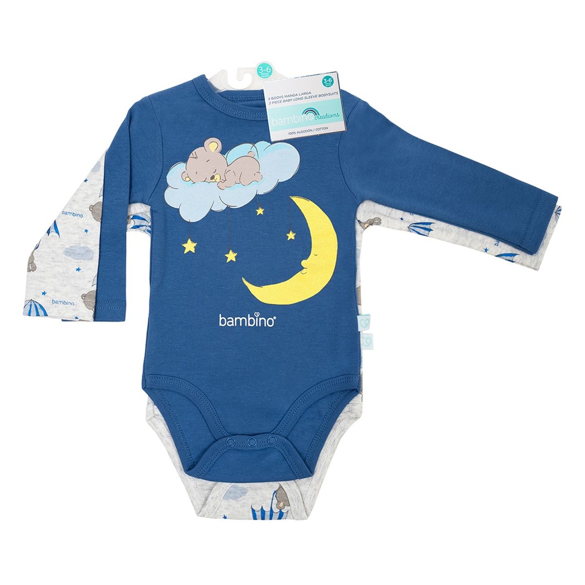 BAMBINO - Set 2 Piezas Bodys Manga Larga Bambino  Oso Celeste