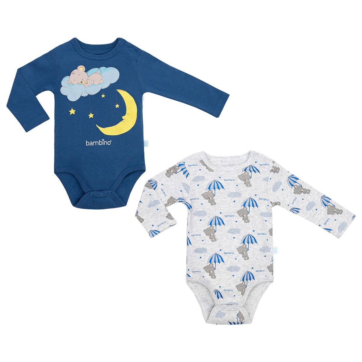 BAMBINO - Set 2 Piezas Bodys Manga Larga Bambino  Oso Celeste