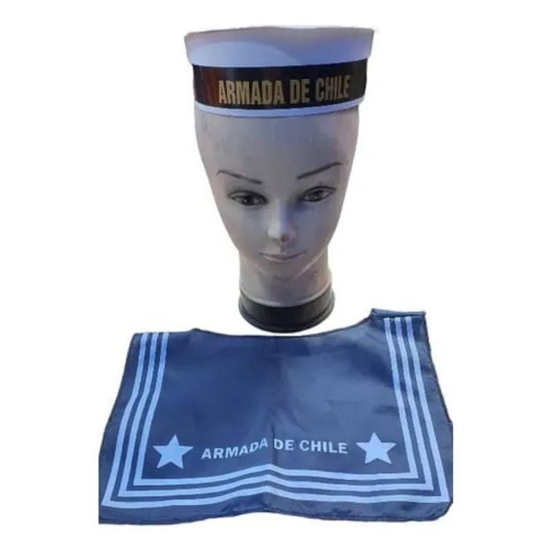 TODODISFRACESCHILE - Gorros Accesorios Marino Grumete y Pechera Para Disfraz X 3