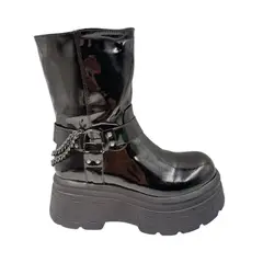 HERIEL - Bota Negra Charol Mujer.