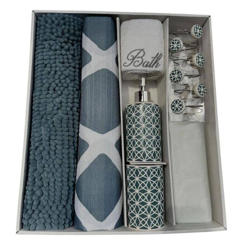 DORAL - Set De Baño Ema 18 Piezas Marca Doral Verde Azul petróleo