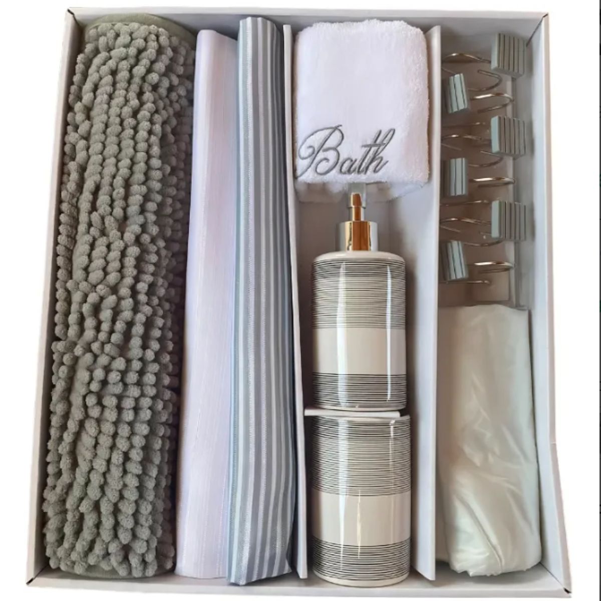 DORAL - Set De Baño Ema 18 Piezas Marca Doral Verde Gris Visión