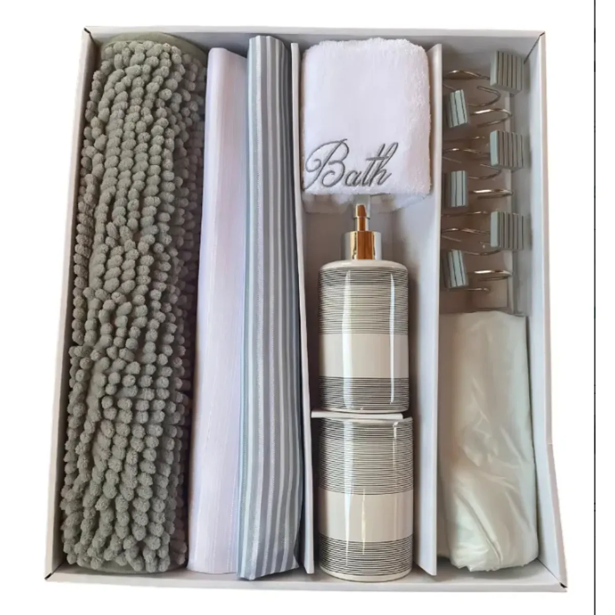 DORAL - Set De Baño Ema 18 Piezas Marca Doral Verde Gris Visión