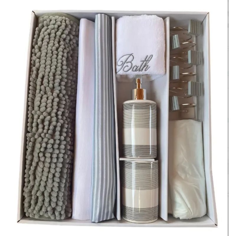 DORAL - Set De Baño Ema 18 Piezas Marca Doral Verde Gris Visión