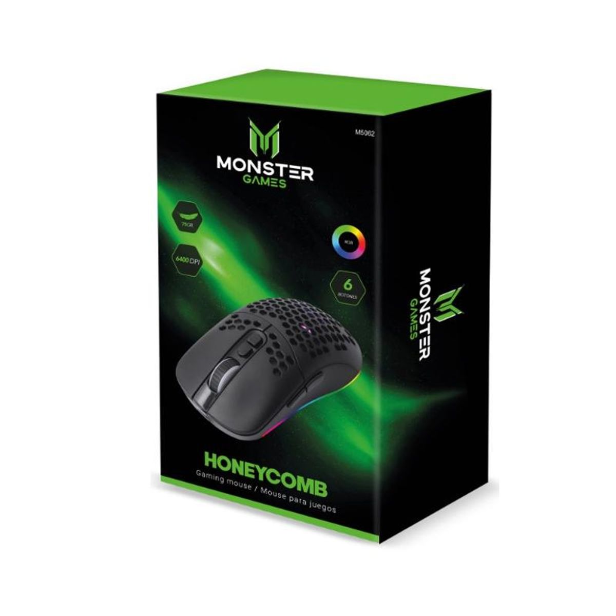 MONSTER - Mouse Gamer Honeycom Monster 6 Botones 6400 DPI - Negro