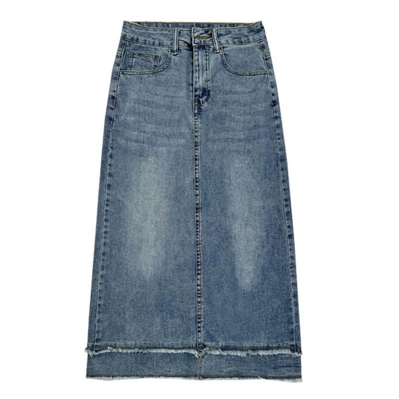 BLWOENS - Falda vaquero de medio busto para mujeres en verano - Azul