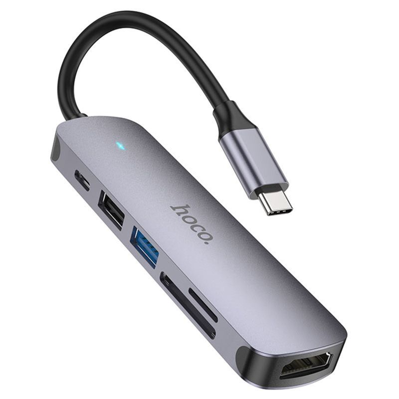 HOCO - Hub TC  HDMI, USB 3.0, USB2.0, SD, TF y USB Tipo C con soporte PD..