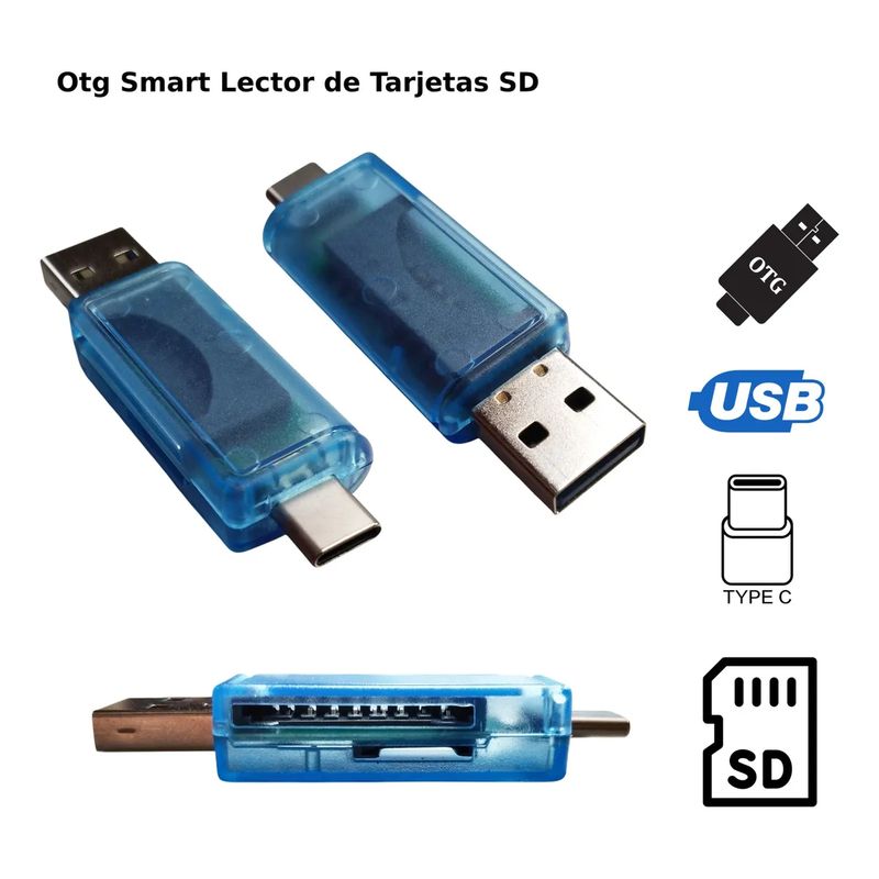 GENERICO - Lector OTG tarjeta de memoria SD-MicroSD USB-USB-C