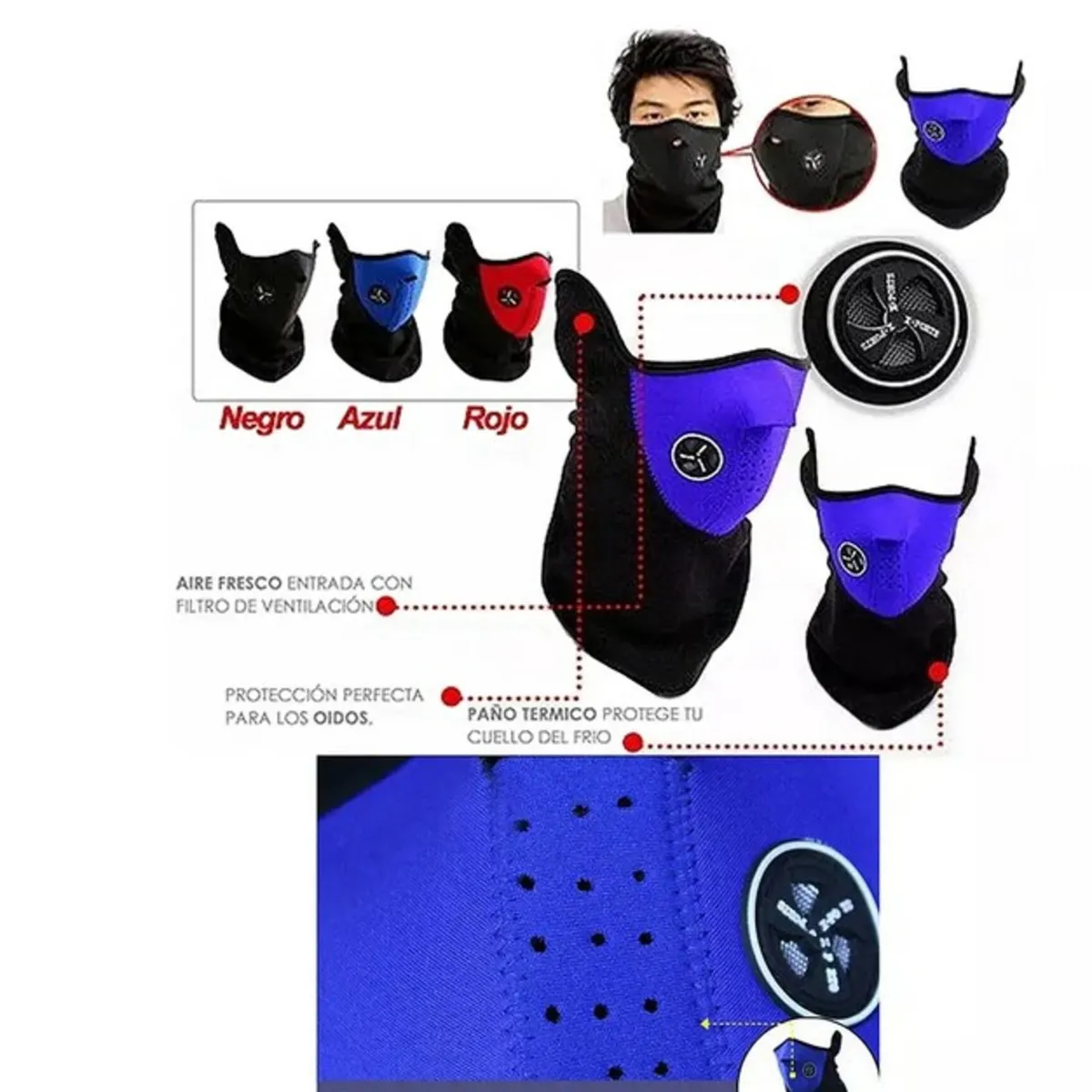 GENERICO - Mascara proteccion polar bicicleta moto Color Azul