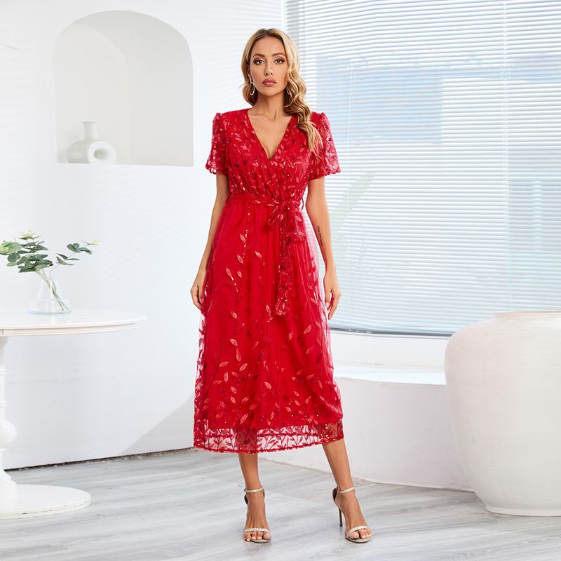 BLWOENS - Vestido casual para Mujer-Rojo