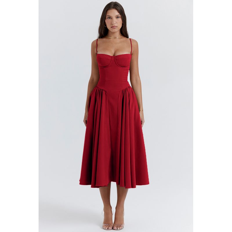 BLWOENS - Vestido casual para Mujer-Rojo