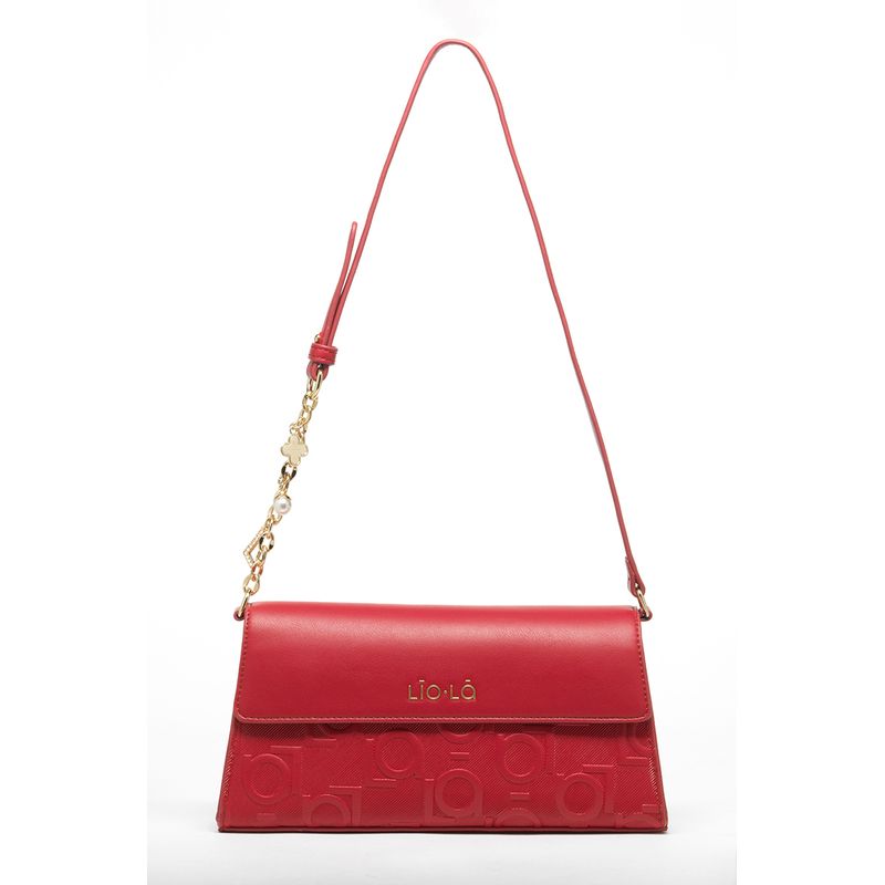 LIOLA - Cartera Rectangular Cuero Textura Logo Liola, Rojo Liola