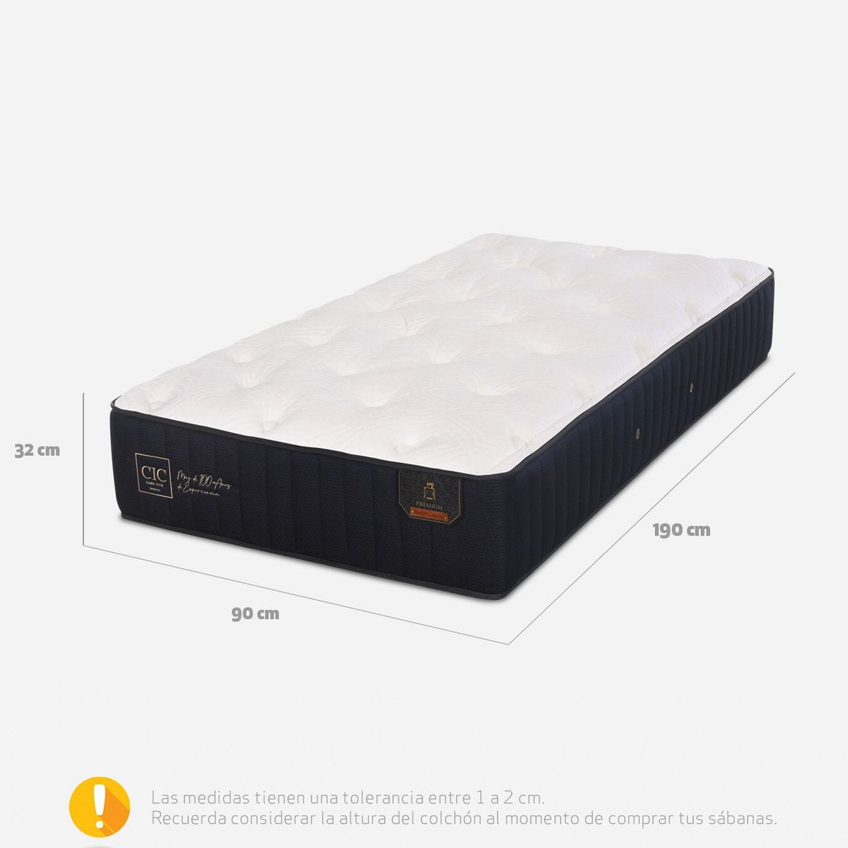 BLOCCARE - Cama Tradicional 1P Box 8cm Colchon Premium Patas Metalicas L200 cm