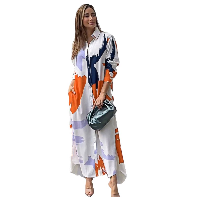 BLWOENS - Vestidos largo con botones para mujer - Naranja