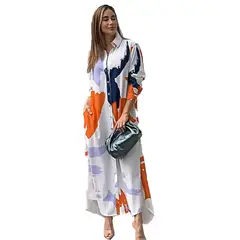 BLWOENS - Vestidos largo con botones para mujer - Naranja