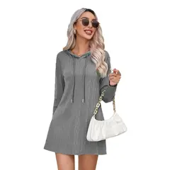 BLWOENS - Vestido casual manga larga con gorro para mujer - Gris