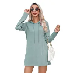BLWOENS - Vestido casual manga larga con gorro para mujer - Verde